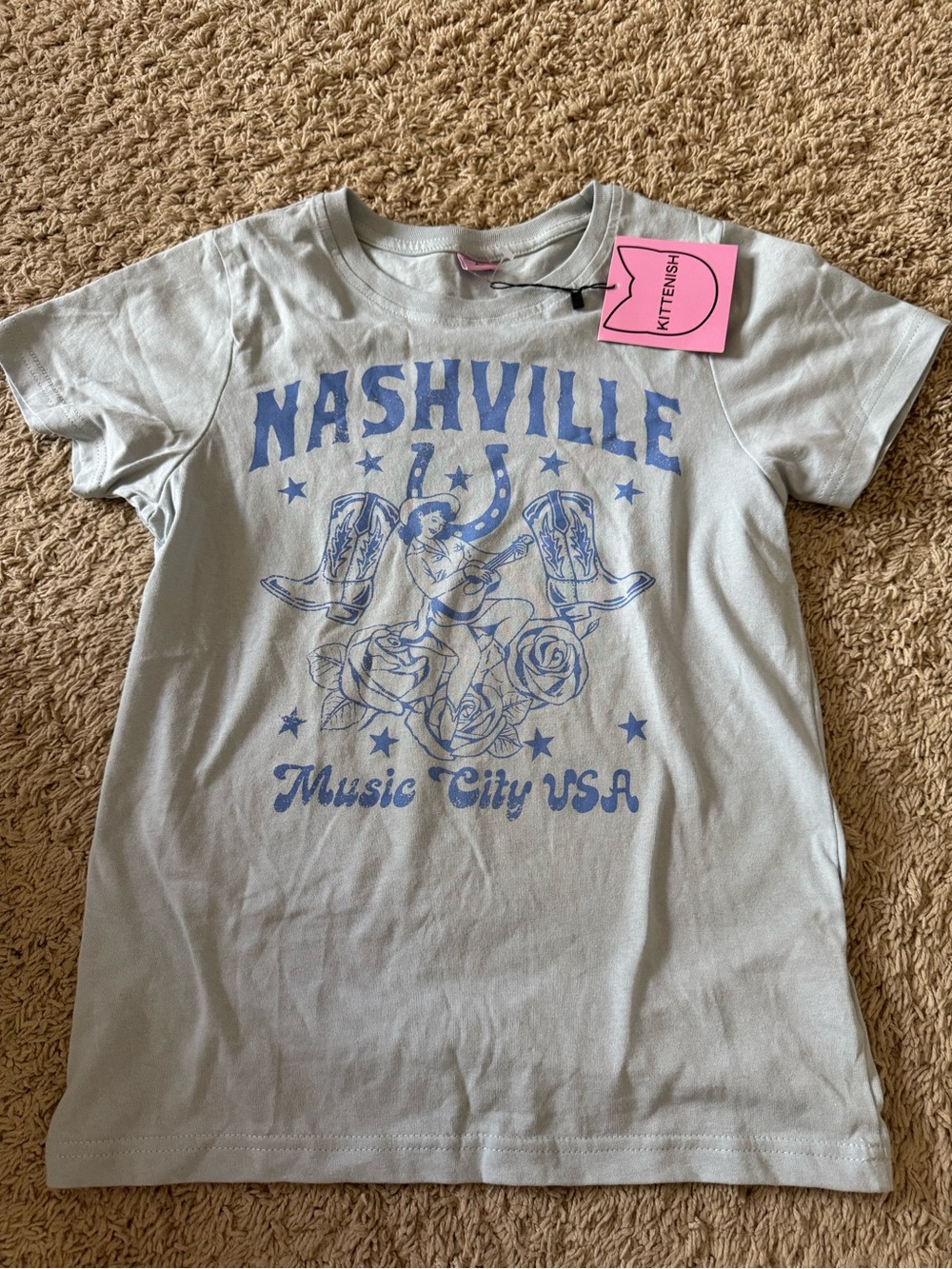 Kittensh Nashville Graphic Tee - Light Blue with Blue Print